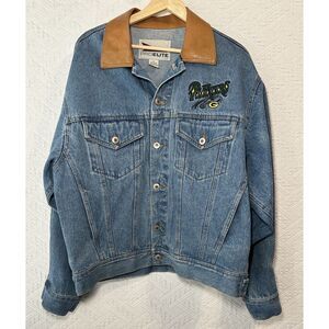 Vtg Pro Elite Mens Medium Green Bay Packers NFL Jean Denim‎ Jacket Embroidered